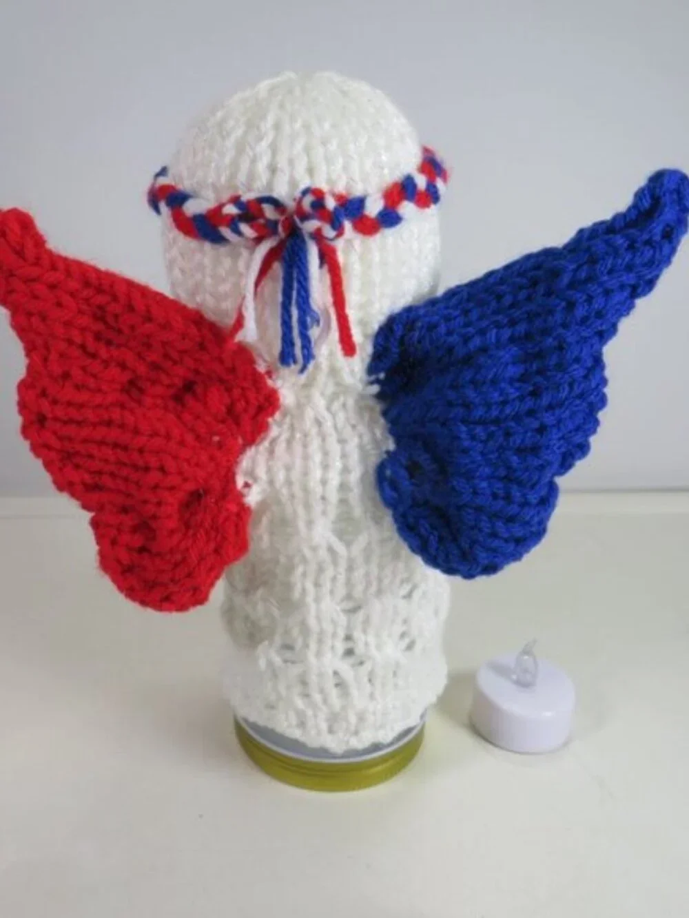 Handmade Patriotic Crochet Angel Basket Lighted Mason Jar Memorial Home Nursery